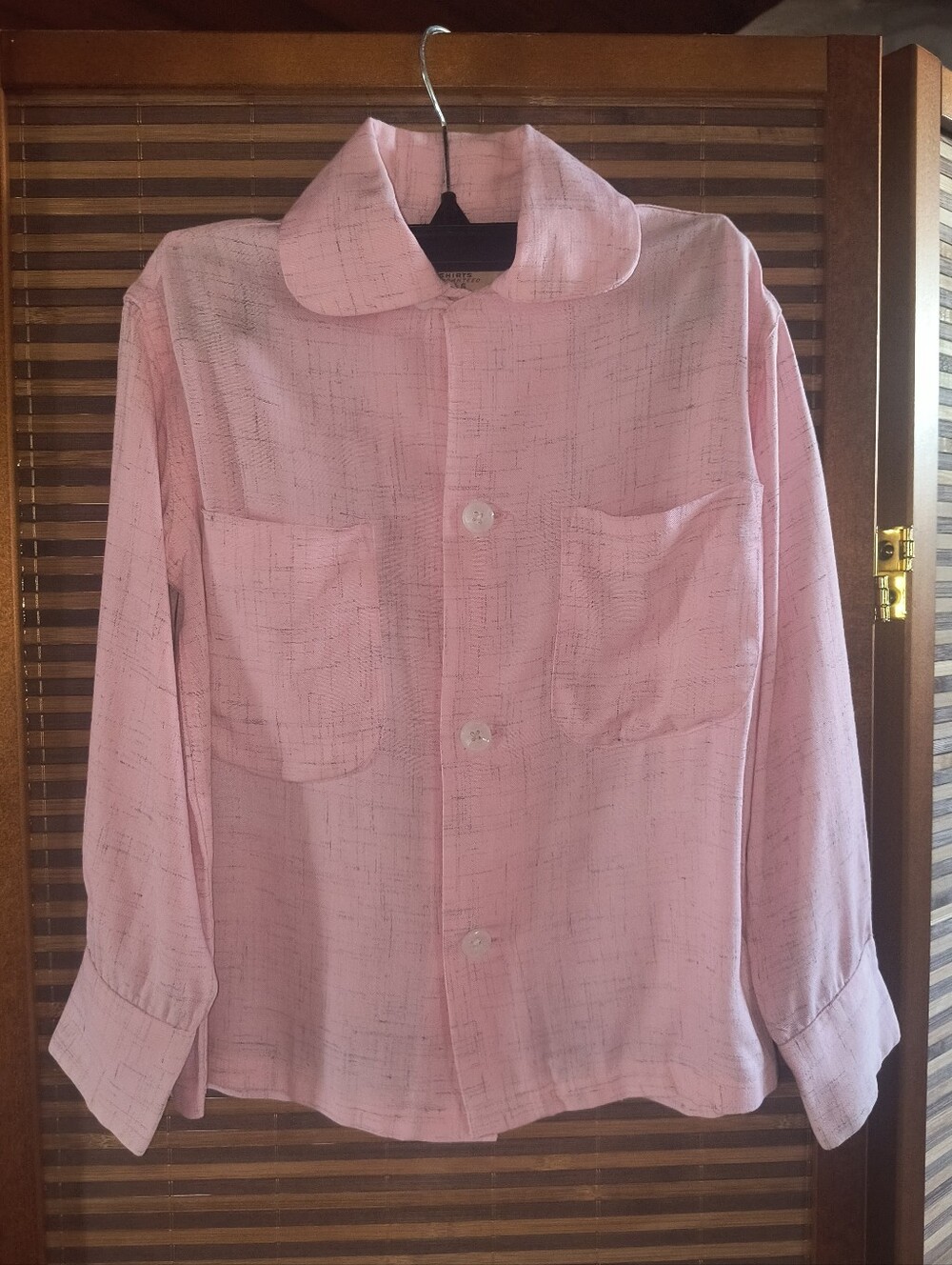 Tom Sawyer 50s 60s Vtg Boys Light Pink Button-Down Long Sleeve Gabardine Shirt